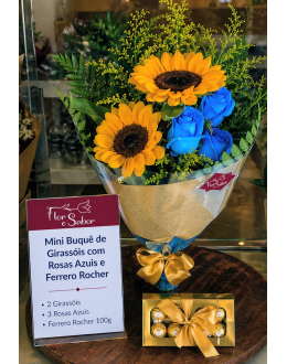Buquê de Girassóis e Rosas Azuis