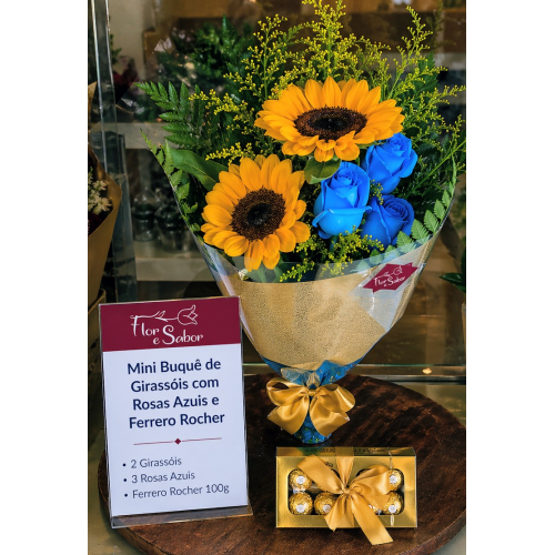 Buquê de Girassóis e Rosas Azuis