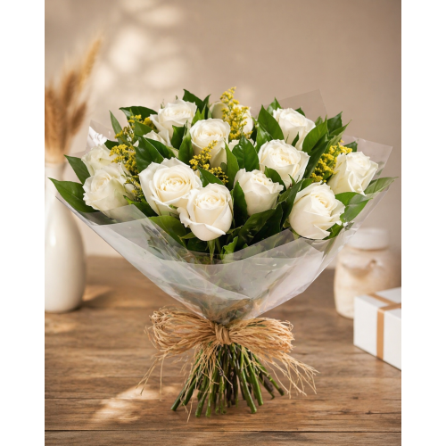 Buquê 12 Rosas Nacionais Branco