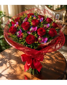 Buquê 12 Rosas e 12 Sonho de Valsa