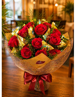 Buquê 12 Rosas e 12 Ouro Branco