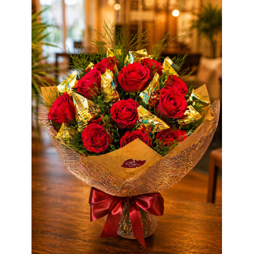 Buquê 12 Rosas e 12 Ouro Branco