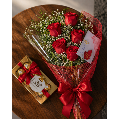 Ramalhete 5 Rosas e Bombons Ferrero