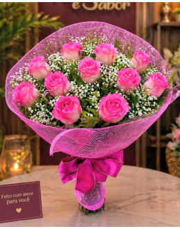 Buquê 12 Rosas Pink