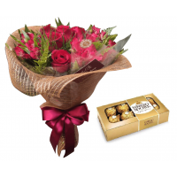 Buquê 12 Rosas e Ferrero Rocher